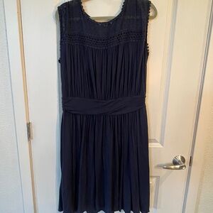 Gentle Flowing Navy Boden Midi with Lacey Embellishment on the Chest